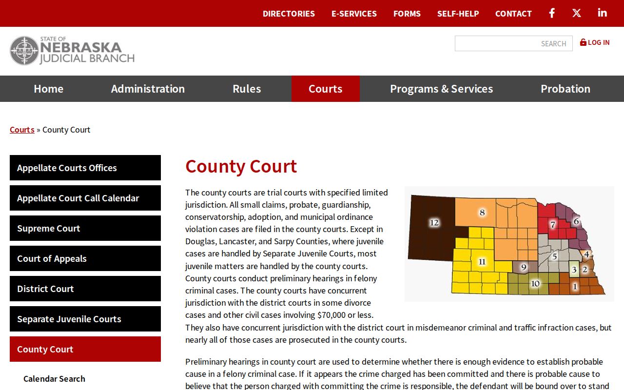 Boelus court docket route through Nebraska County Court jurisdiction