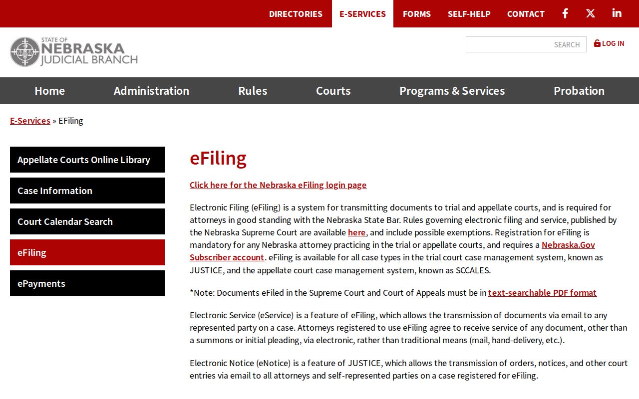 Howard County case search context showing Nebraska eFiling overview