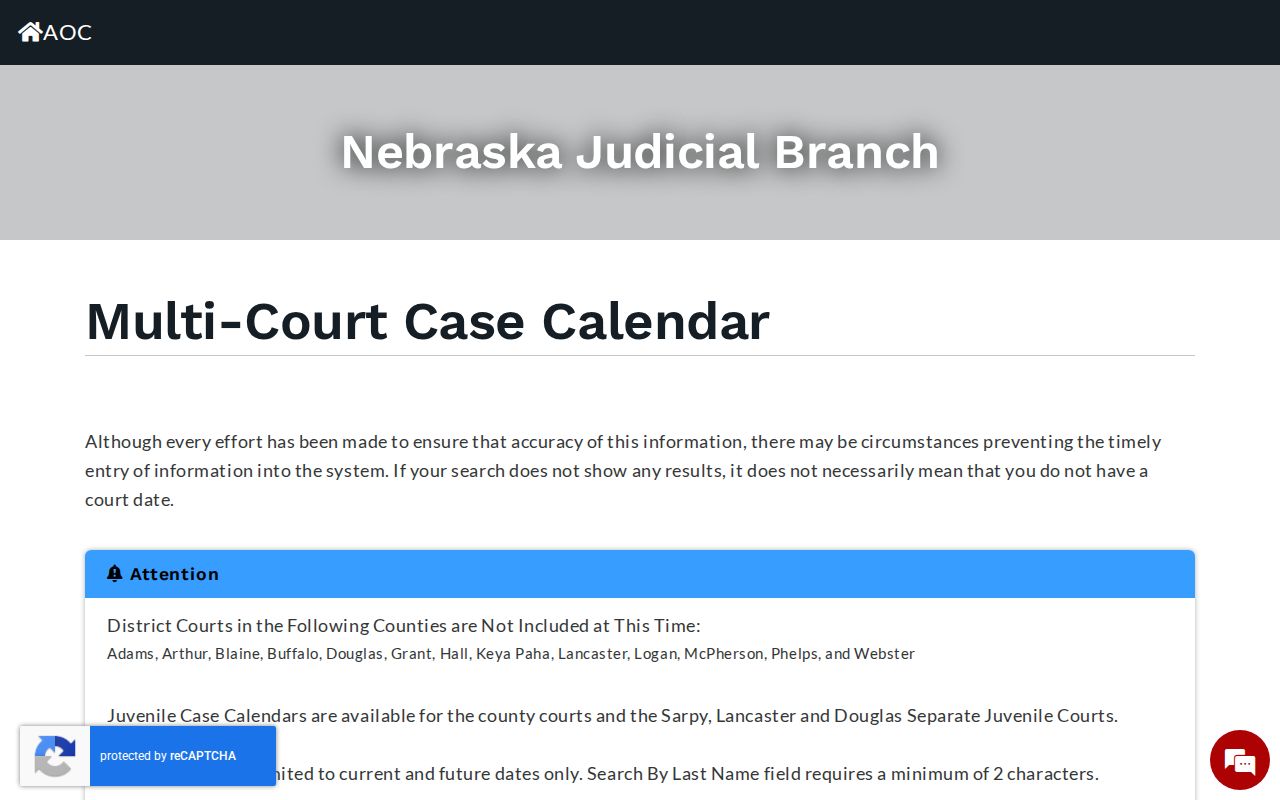 Howard County court calendar search form and controls