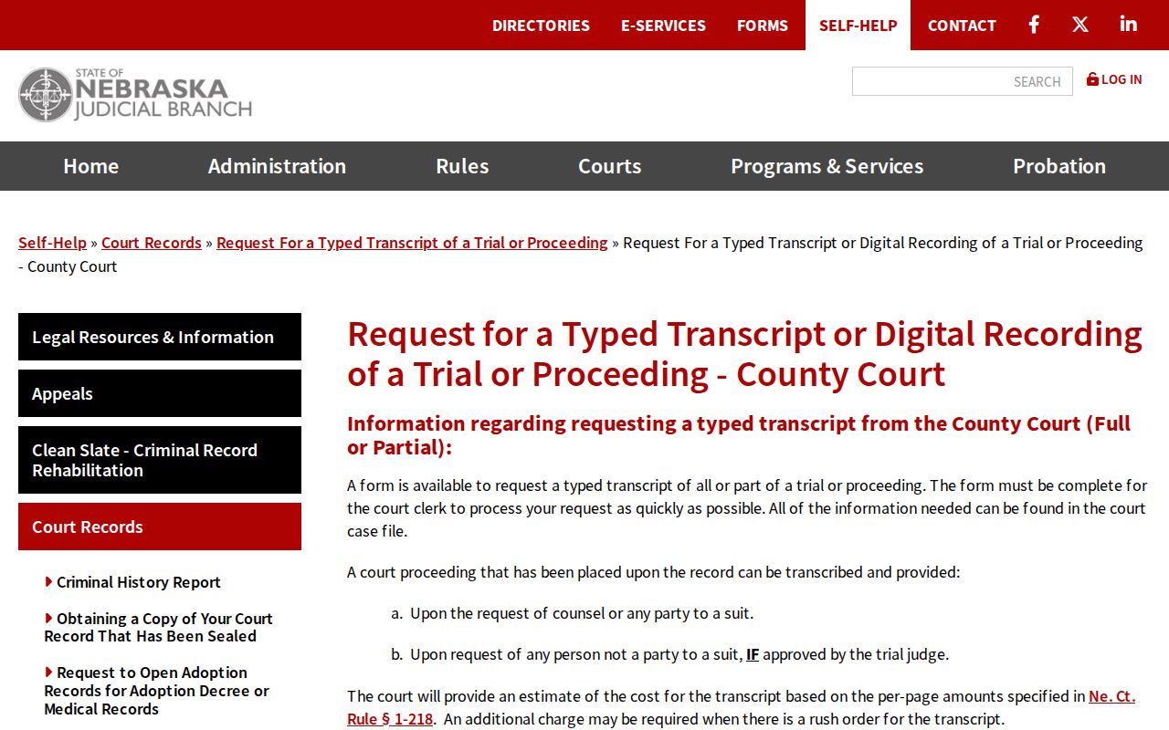 Howard County court records context showing County Court transcript request guidance