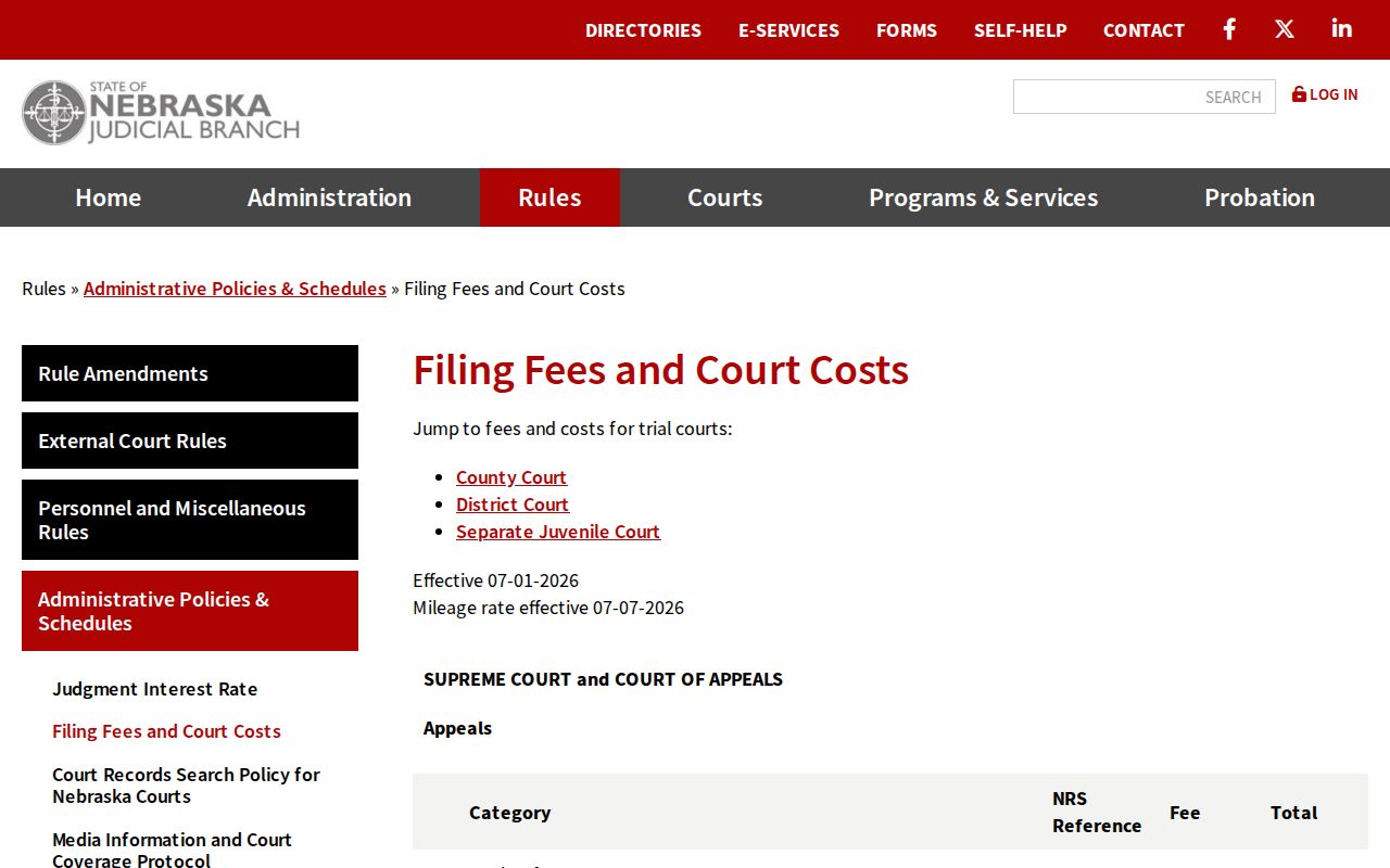Howard County court docket current Nebraska fee schedule