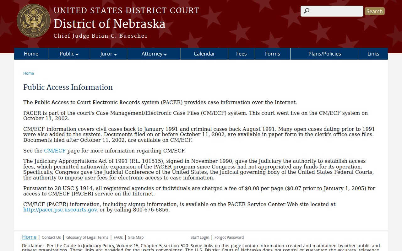 Howard County court docket federal PACER access boundary