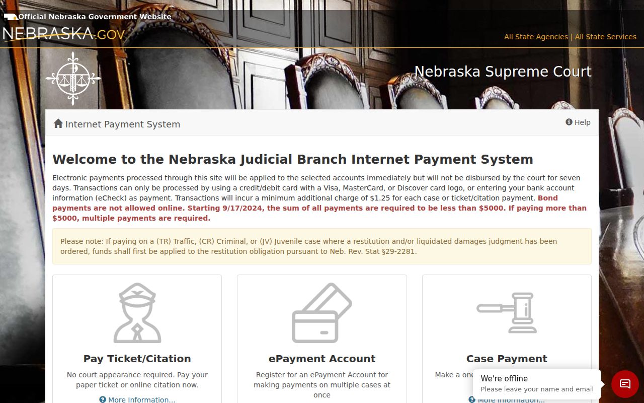 Howard County traffic court records context showing Nebraska Court ePayments options